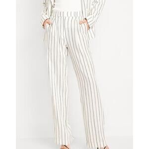 NWT Old Navy White Striped Taylor Wide Leg Pants Extra High Rise‎ Linen Blend M